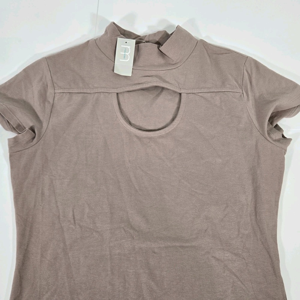 Maurice's Short Sleeve Mock‎ Neck Bodysuit, Beige, Sz Medium
